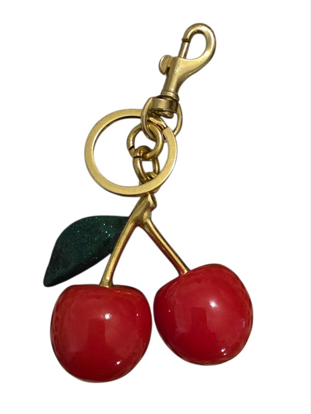 Gold-Tone Cherry Key Charm - Red and Green